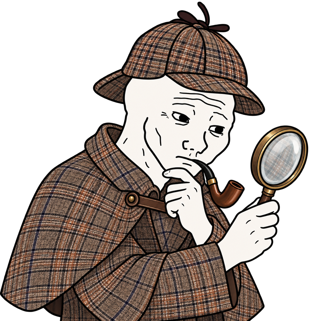 PipeWojak inspecting evidence with a magnifying glass